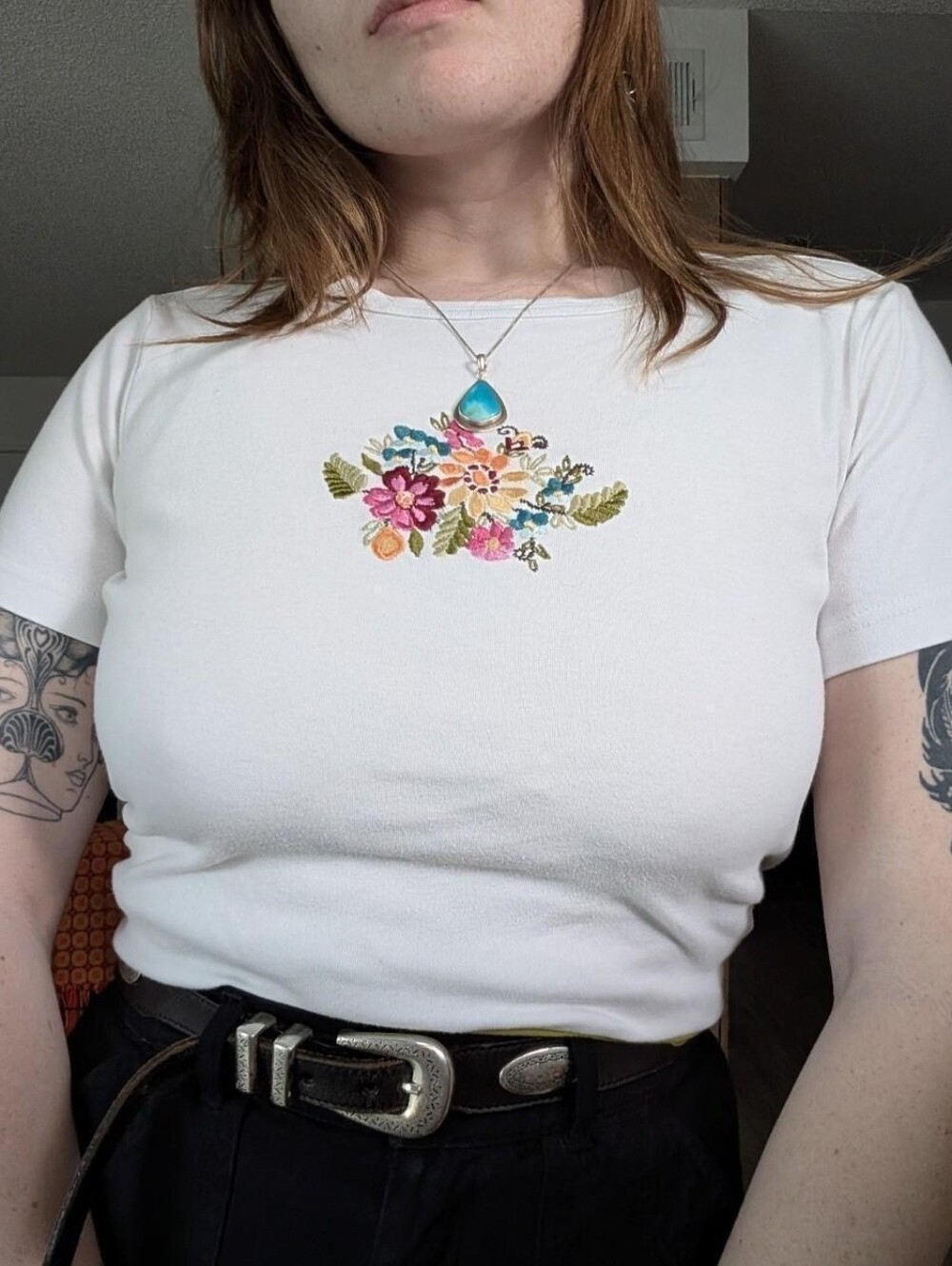 Vintage White Top With Floral Embroidered Details